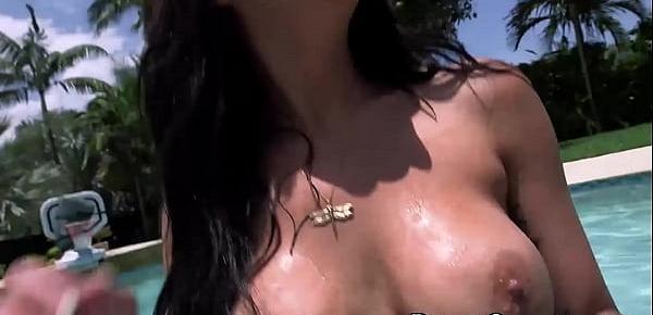  Big boobs hottie Kali Kavalli sucking dick by the pool